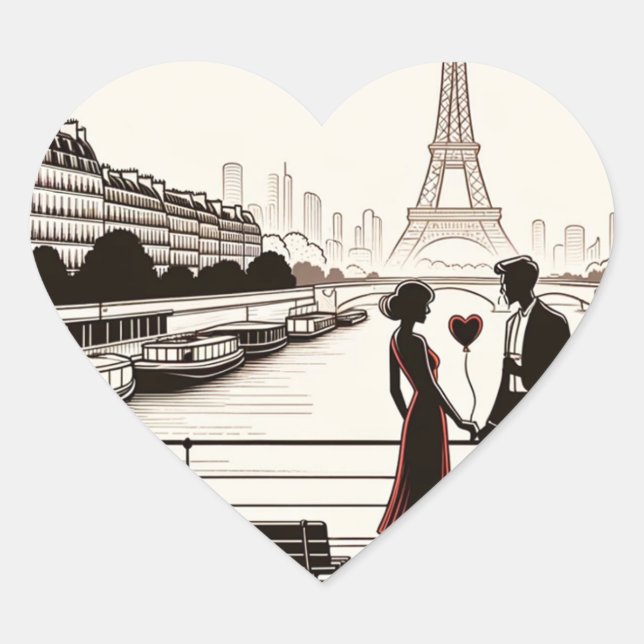 Parisian Love Whisper - Eiffel Tower Valentine's Heart Sticker (Front)