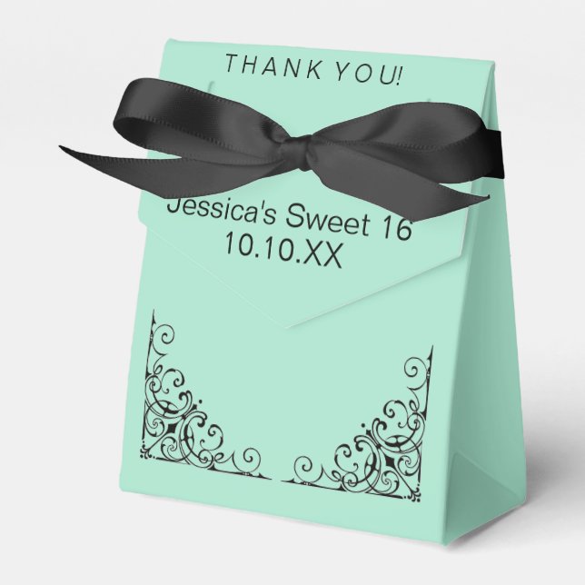 Parisian Mint Green Black Sweet Sixteen Date Favor Box (Front Side)