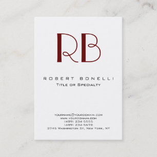 Parisian Modern Red Monogram White Business Card