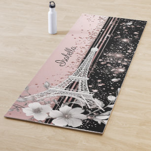 Parisian Night Blush Pink Glitter Art Eiffel Tower Yoga Mat