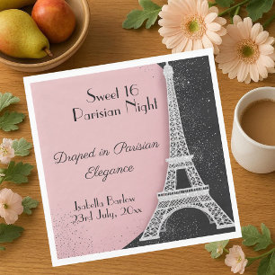 Parisian Night Eiffel Tower Glitter Pink Sweet 16 Napkin
