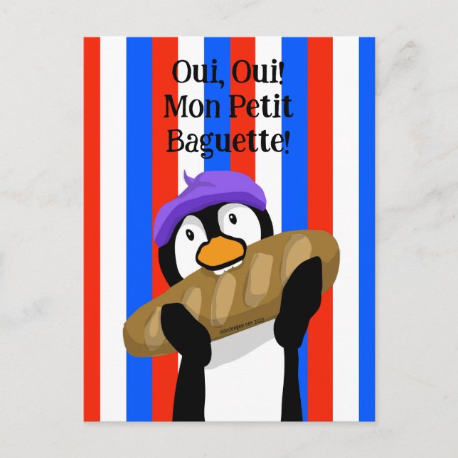 Parisian Penguin with Baguette Holiday Postcard (Front)