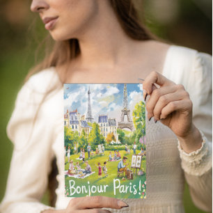 Parisian Picnic Under The Eiffel Tower Postcard