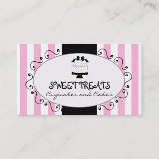 Parisian Pink Stripes Cupcake Cake Bakery Business Card