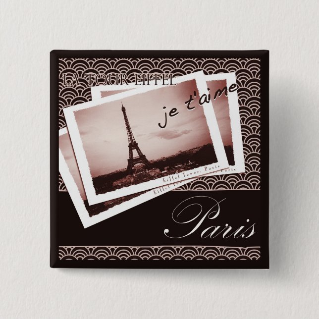 Parisian Postcards 2 Inch Square Button (Front)