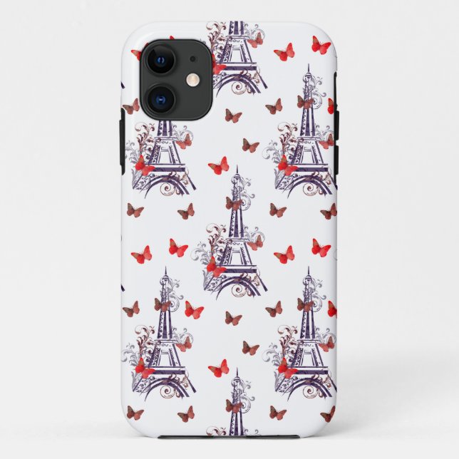 Parisian Romantic Purple Eiffel Tower Butterflies Case-Mate iPhone Case (Back)
