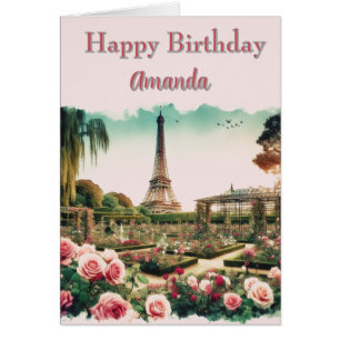  Parisian Rose Garden Eiffel Tower Birthday Card 