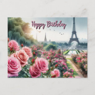 Parisian Rose Garden Happy Birthday Postcard