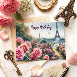 Parisian Rose Garden Happy Birthday Postcard