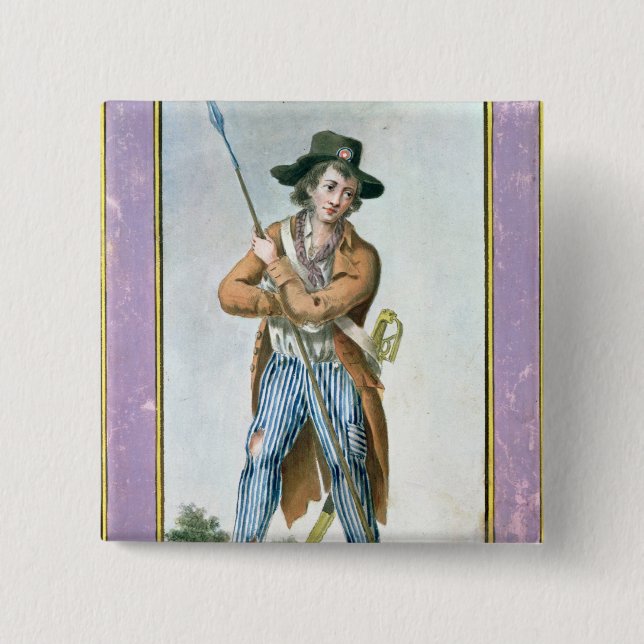 Parisian Sans-culotte 2 Inch Square Button (Front)
