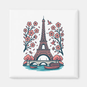 Parisian Souvenir Eiffel Tower Paris Cherry Tree Magnet