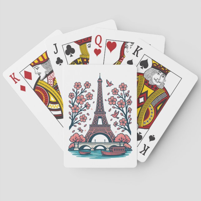 Parisian Souvenir Eiffel Tower Paris Cherry Tree Playing Cards (Back)
