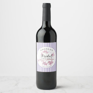 Parisian Spring Lilac Stripes Bridal Shower Wine Label