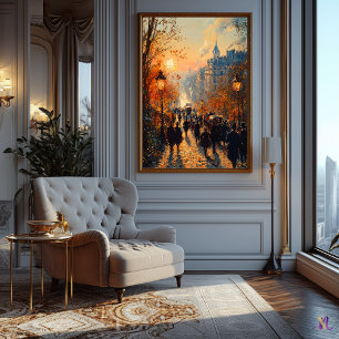 Parisian Street at Sunset in Impressionist Style Poster