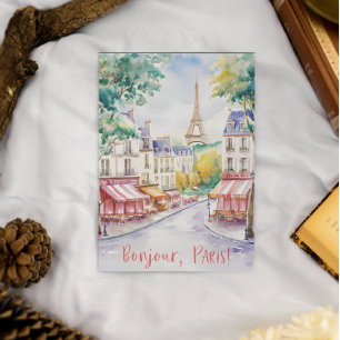 Parisian Street Scene With Eiffel Tower Postcard