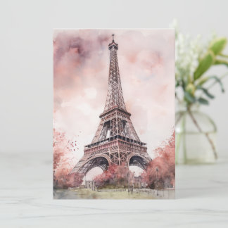 Parisian Street Seen Eiffel Tower Watercolor Holiday Card