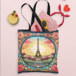 Parisian Sunset Eifel Tower Paris French Floral Tote Bag<br><div class="desc">Bright Parisian Sunset Eifel Tower Paris French France Floral Tote Bags features an art deco style Paris sunset with the Eifel Tower in a bold floral frame. Created by Evco Studio www.zazzle.com/store/evcostudio</div>