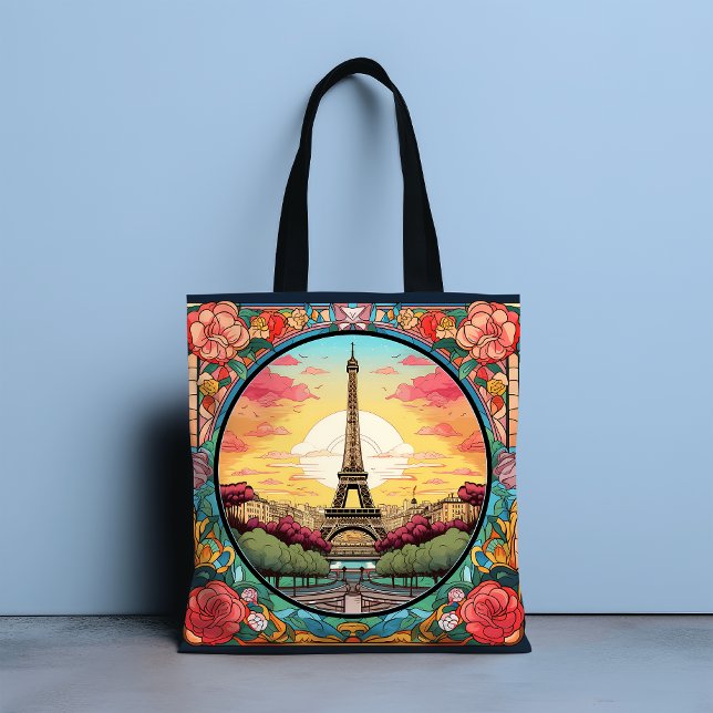 Parisian Sunset Eifel Tower Paris French Floral Tote Bag (Creator Uploaded)