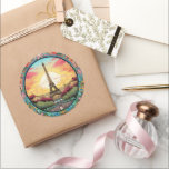 Parisian Sunset Eiffel Tower Paris French Floral Classic Round Sticker<br><div class="desc">Bright Parisian Sunset Eiffel Tower Paris French France Floral Stickers features an art deco style Paris sunset with the Eiffel Tower in a bold floral frame. Created by Evco Studio www.zazzle.com/store/evcostudio</div>