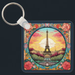 Parisian Sunset Eiffel Tower Paris French Floral Keychain<br><div class="desc">Bright Parisian Sunset Eiffel Tower Paris French France Floral Keychains features an art deco style Paris sunset with the Eiffel Tower in a bold floral frame. Created by Evco Studio www.zazzle.com/store/evcostudio</div>
