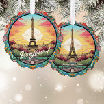 Parisian Sunset Eiffel Tower Paris French Floral Ornament Card<br><div class="desc">Bright Parisian Sunset Eiffel Tower Paris French France Floral Ornament Card features an art deco style Paris sunset with the Eiffel Tower in a bold floral frame. Created by Evco Studio www.zazzle.com/store/evcostudio</div>