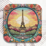 Parisian Sunset Eiffel Tower Paris French Floral Paper Plate<br><div class="desc">Bright Parisian Sunset Eiffel Tower Paris French France Floral Paper Party Plates features an art deco style Paris sunset with the Eiffel Tower in a bold floral frame. Created by Evco Studio www.zazzle.com/store/evcostudio</div>