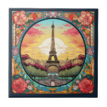 Parisian Sunset Eiffel Tower Paris French Floral Tile<br><div class="desc">Bright Parisian Sunset Eiffel Tower Paris French France Floral Decorative Tiles features an art deco style Paris sunset with the Eiffel Tower in a bold floral frame. Created by Evco Studio www.zazzle.com/store/evcostudio</div>