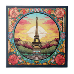 Parisian Sunset Eiffel Tower Paris French Floral Tile
