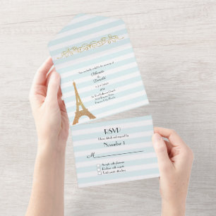 Parisian Themed Striped Wedding  All In One Invitation