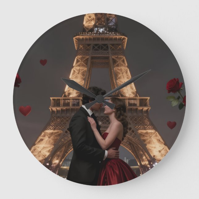 Parisian Valentines Day Large Clock (Front)