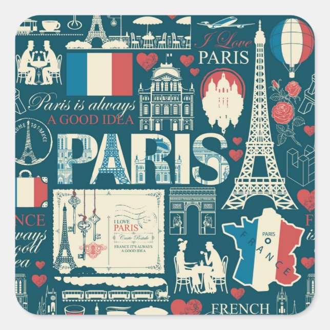Parisian Vintage: French Republic Elegance Square Sticker (Front)
