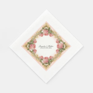 Parisian Vintage Rose Manor House Formal Wedding Napkin