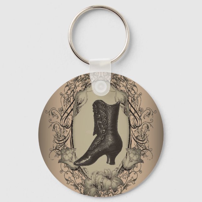 Parisian Vintage Victorian shoe retro fashionista Keychain (Front)