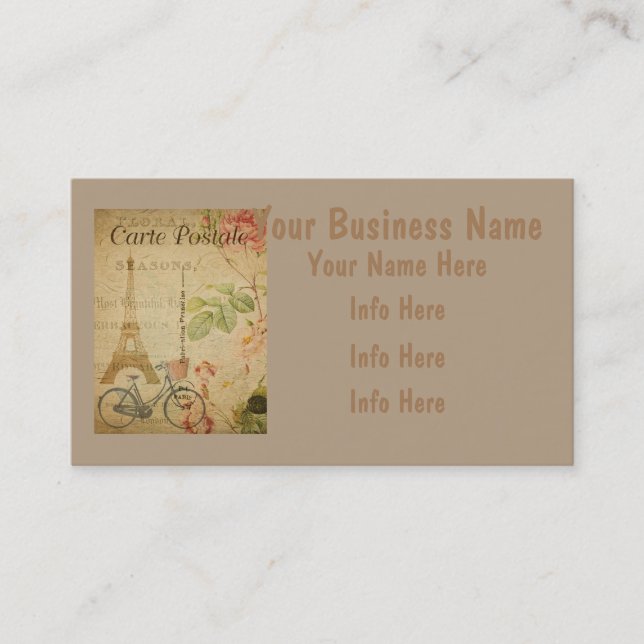 Parisian Vintage With Eiffel Tower Business Card (Front)