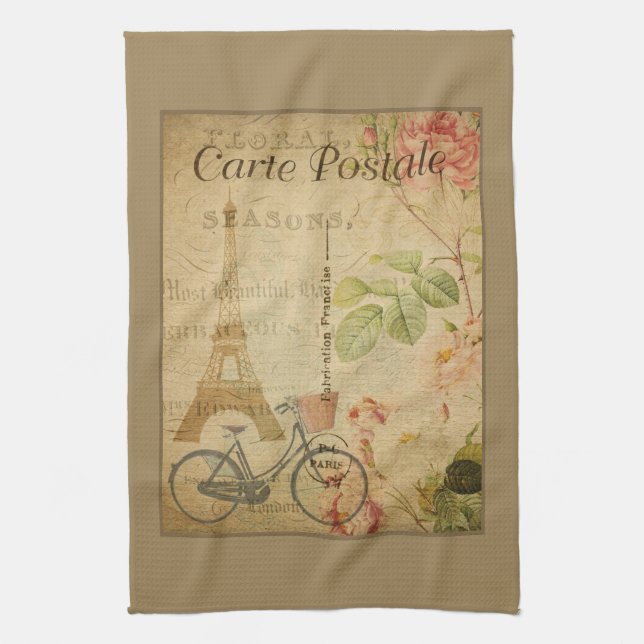 Parisian Vintage With Eiffel Tower Kitchen Towel (Vertical)