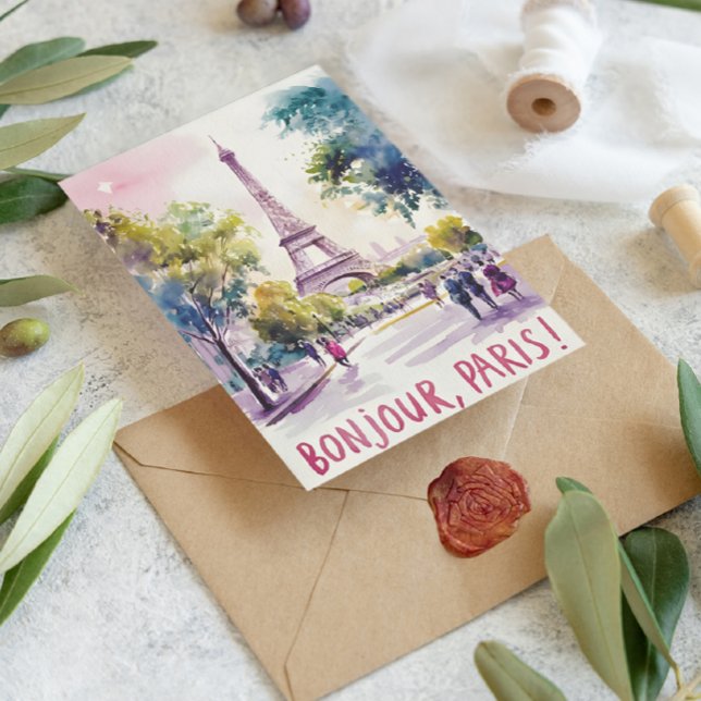 Parisian Watercolor of the Eiffel Tower Postcard (Creator Uploaded)