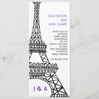 Parisian Wedding Invitation Purple Eiffel Tower
