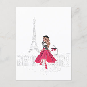 Parisian Woman by Eiffel Tower Postcard