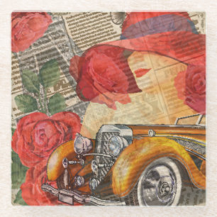 Parisian Woman: Eiffel Tower Retro. Glass Coaster