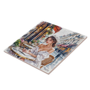 Parisian Women Elegance: Paris Café Street Vibes Tile