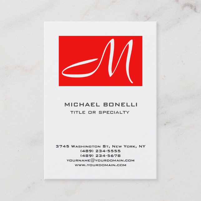 Park Avenue Monogram Red White Business Card (Front)