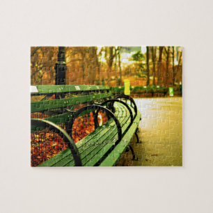 Park Bench Central Park in Fall Jigsaw Puzzle