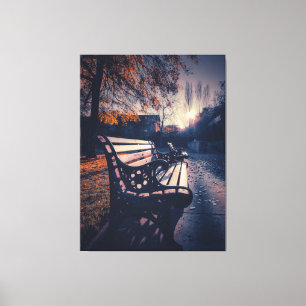 Park Bench in Autumn Sunlight Canvas Print
