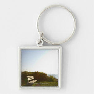 Park bench overlooking Atlantic Ocean Keychain
