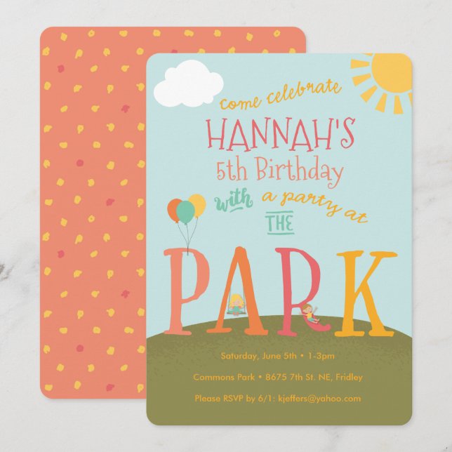 Park Birthday Party Invitation | Playground Party (Front/Back)