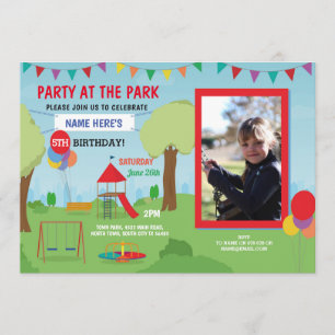 Park Birthday Party Slide Swings Outdoor Photo Invitation