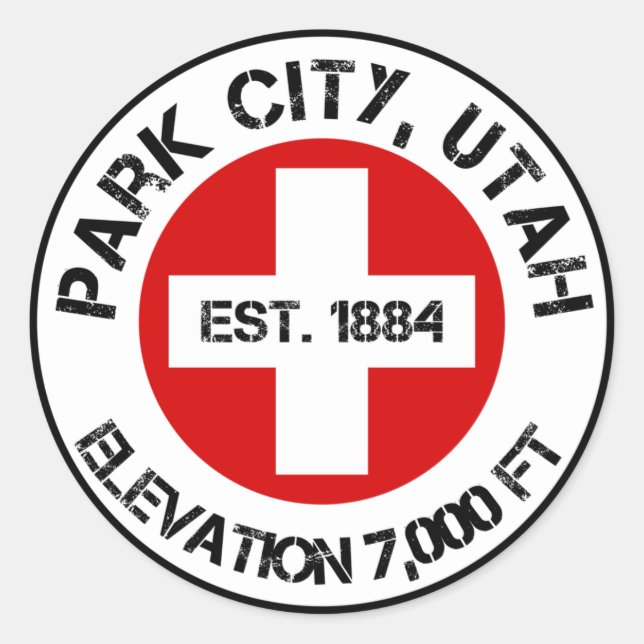 Park City Round Sticker Ski Patrol Style (Front)