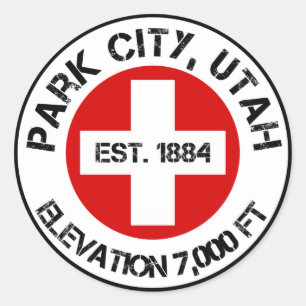 Park City Round Sticker Ski Patrol Style
