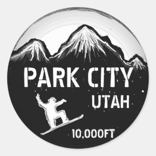 Park City Utah black white snowboard art stickers