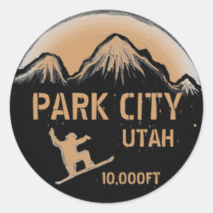 Park City Utah brown snowboard art stickers